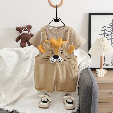 2in1 Cream Top Set Brown Lion Overalls