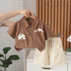 Brown Mushroom Shirt Set Brown Short Pants
