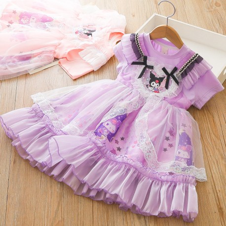Purple Kur0mi Lace Ruffle Dress
