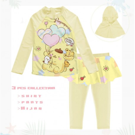 3in1 Yellow P0mpurin Swimsuits + Hijab