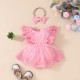 Pink Lace Baby Jumper Dress +Headband