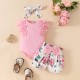 3in1 Pink Lace Jumper Floral Pants +Headband