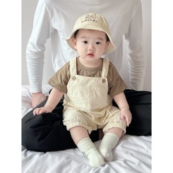 Korean Brown Top Set Cream Overalls