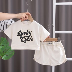 White Lucky Cycle Crop Top Set Shorts