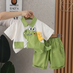 White Dino Shirt Set Green Pants