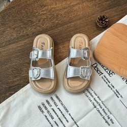 Silver Double Straps Leathers Sandals