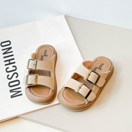 Cream Double Straps Suede Sandals
