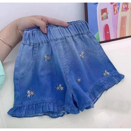 Star Flowers Ruffle Denim Short Pants