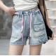 Light Blue Pocket Denim Short Pants