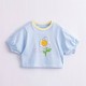 Blue Flower Puffy Sleeve Crop Top