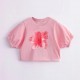 Pink Hibiscus Puffy Sleeve Crop Top