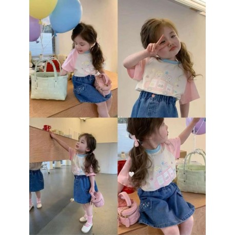 Bear Bunny Bus Top Set Denim Skirt