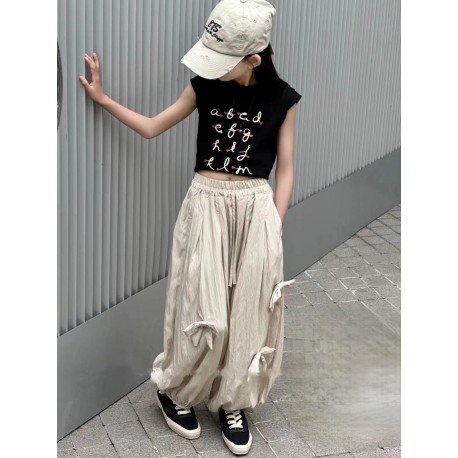 Black ABCD Top Set Ribbon Oversized Pants IDR 110K