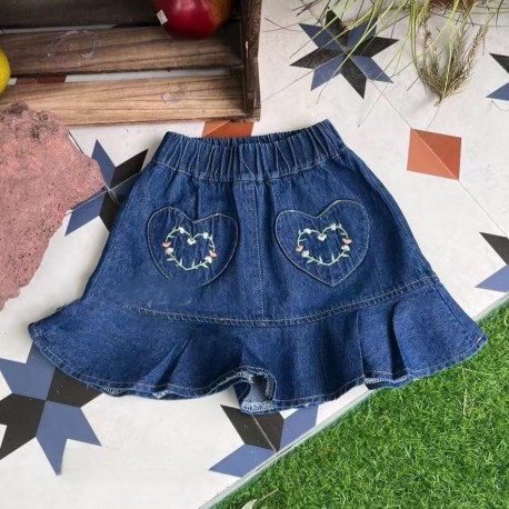 Heart Embroidery Denim Skirt