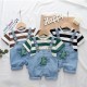 Stripe T-Shirt Set Dinosaur Overalls