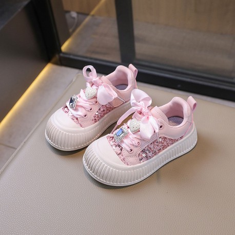 White Pink Sequins Pearl Shoes