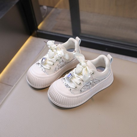 White Sequins Pearl Shoes