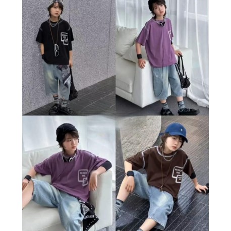 Purple Square T-Shirt Set Denim Pants