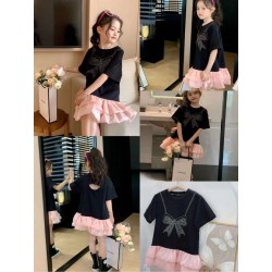 Black Ribbon Pink Ruffles Sparkle Dress