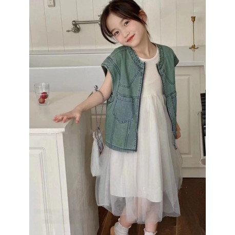 White Dress Set Denim Outer