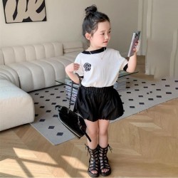 White Flowers Top Set Black Puffy Pants