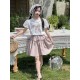 White Ribbon Puffy Sleeve Top Set Green Skort