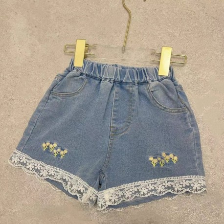 Flowers Embroidery Lace Denim Pants