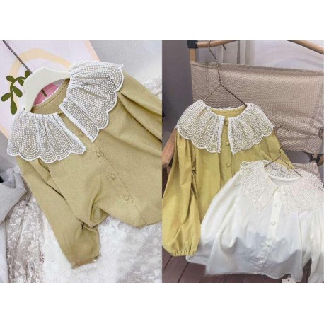 Lime Wave Lace Collar Top