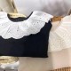 Cream Big Lace Ribbed Top