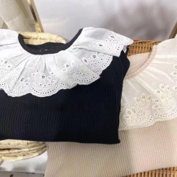 Cream Big Lace Ribbed Top