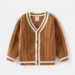 Brown White Knit Cardigan