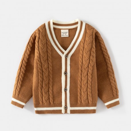 Brown White Knit Cardigan