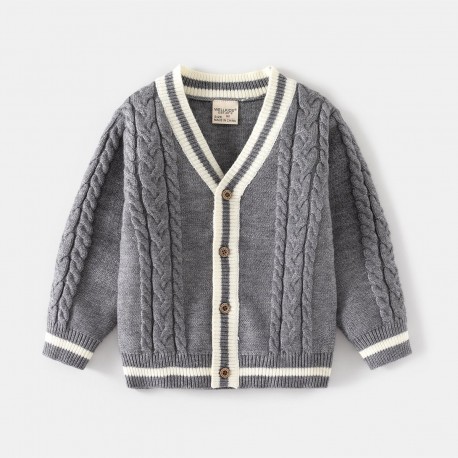 Grey White Knit Cardigan