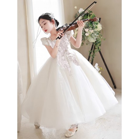 White Premium Embroidery Sparkle Tutu Dress