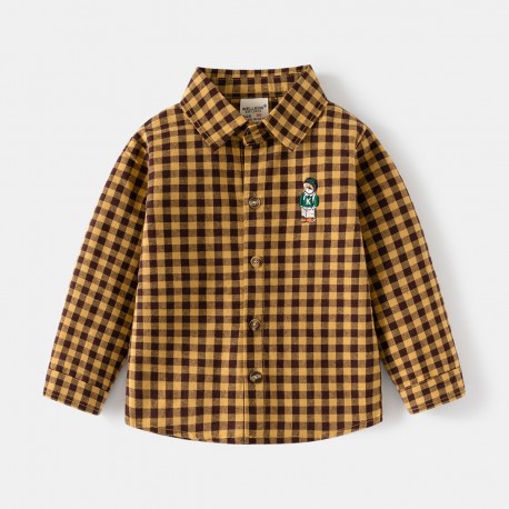 Yellow Plaid Bear LS Shirt