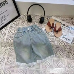 White Lace Denim Midi Shorts