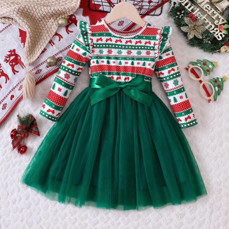 Christmas Snowflakes White Green Tutu Dress