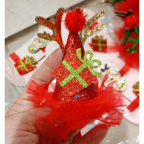 3D Xmas Sparkle Hat Present Tutu Hair Clips