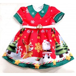 Red Santa Deer Christmas Dress+Belt