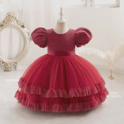 Red Dots Puffy Sleeve Tulle Dress