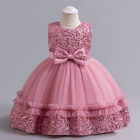 Dusty Pink Sparkle Ribbon Tulle Dress
