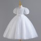 White Sparkle Puffy Sleeve Dress