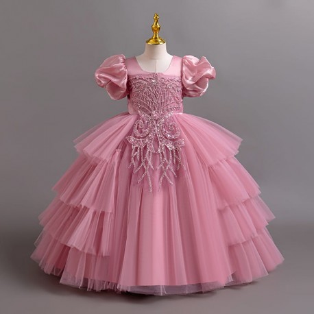 Dusty Pink Elegance Sparkle Layered Tulle Party Dress