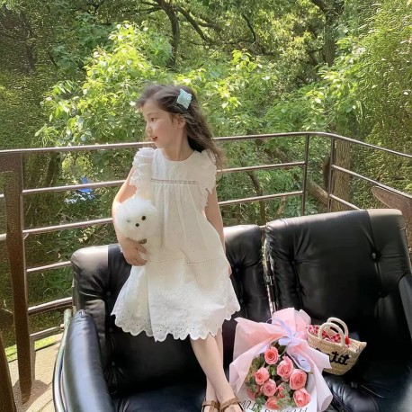 White Eyelets Lace Ruffles Dress