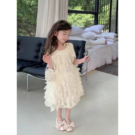 White Shoulder Ribbon Scales Dress