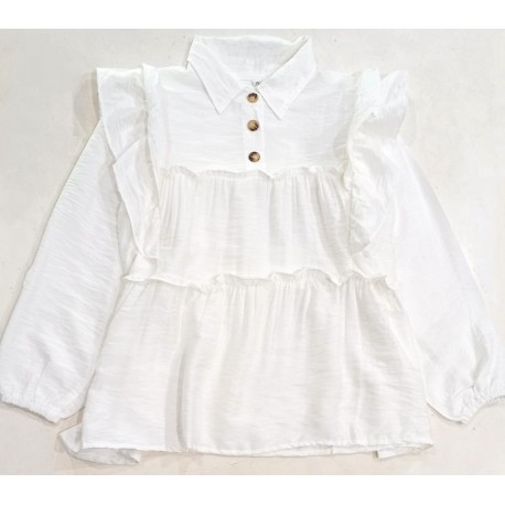 White Ruffle LS Shirt