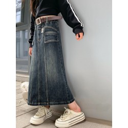 Black Pocket Denim Skirt (no belt)