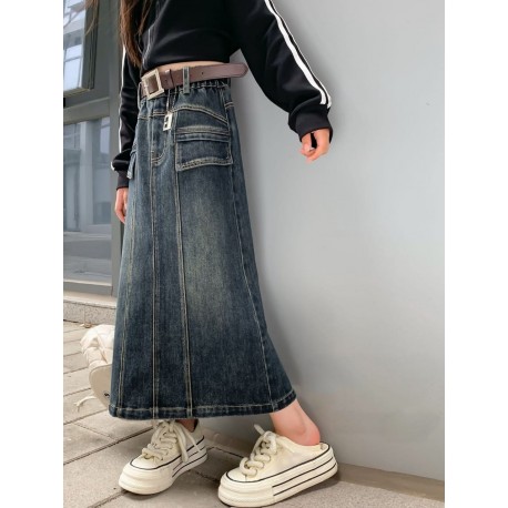 Black Pocket Denim Skirt (no belt)