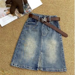 Blue Washed Denim Skirt (no belt)