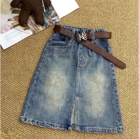 Blue Washed Denim Skirt (no belt)